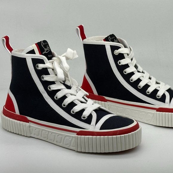 Christian Louboutin PEDRO DONNA FLAT High Hi Top Canvas Sneakers Shoes - Picture 10 of 13